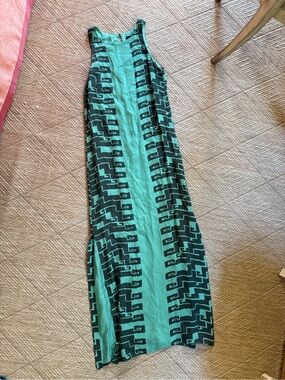 Kelly Wearstler Runway Sample Mint & Black Geometric Silk Column Maxi Dress